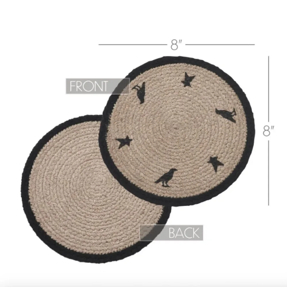 Black Raven Harvest Stencil Jute Braided 8 Inch Trivet Crow Autumn Thanksgiving